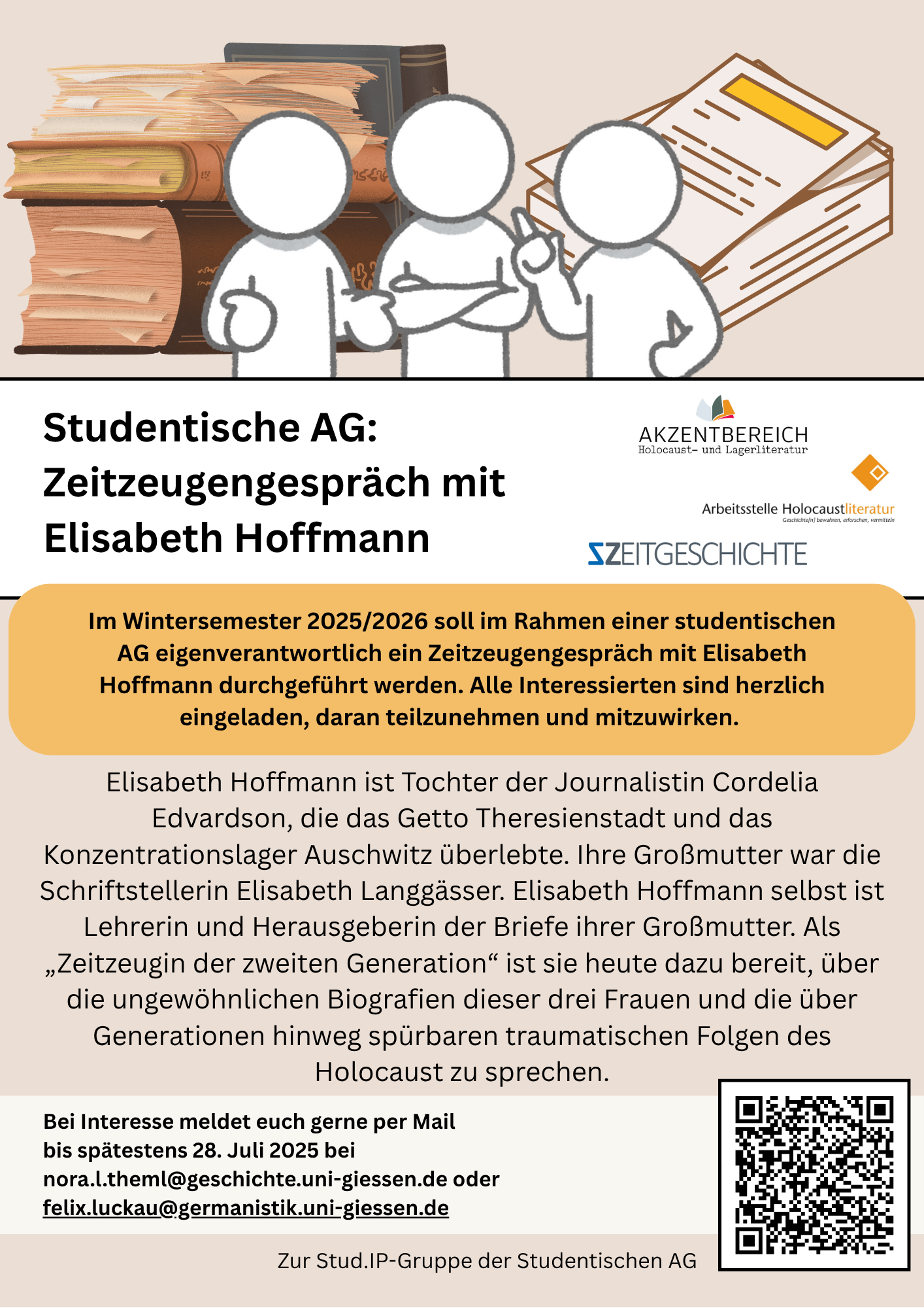 Studentische AG mit Elisabeth Hoffmann, Anmeldung per E-Mail bis 28. JUli 2025